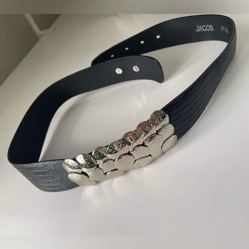 Jacob Black Belt with Large Silver Cluster Buckle